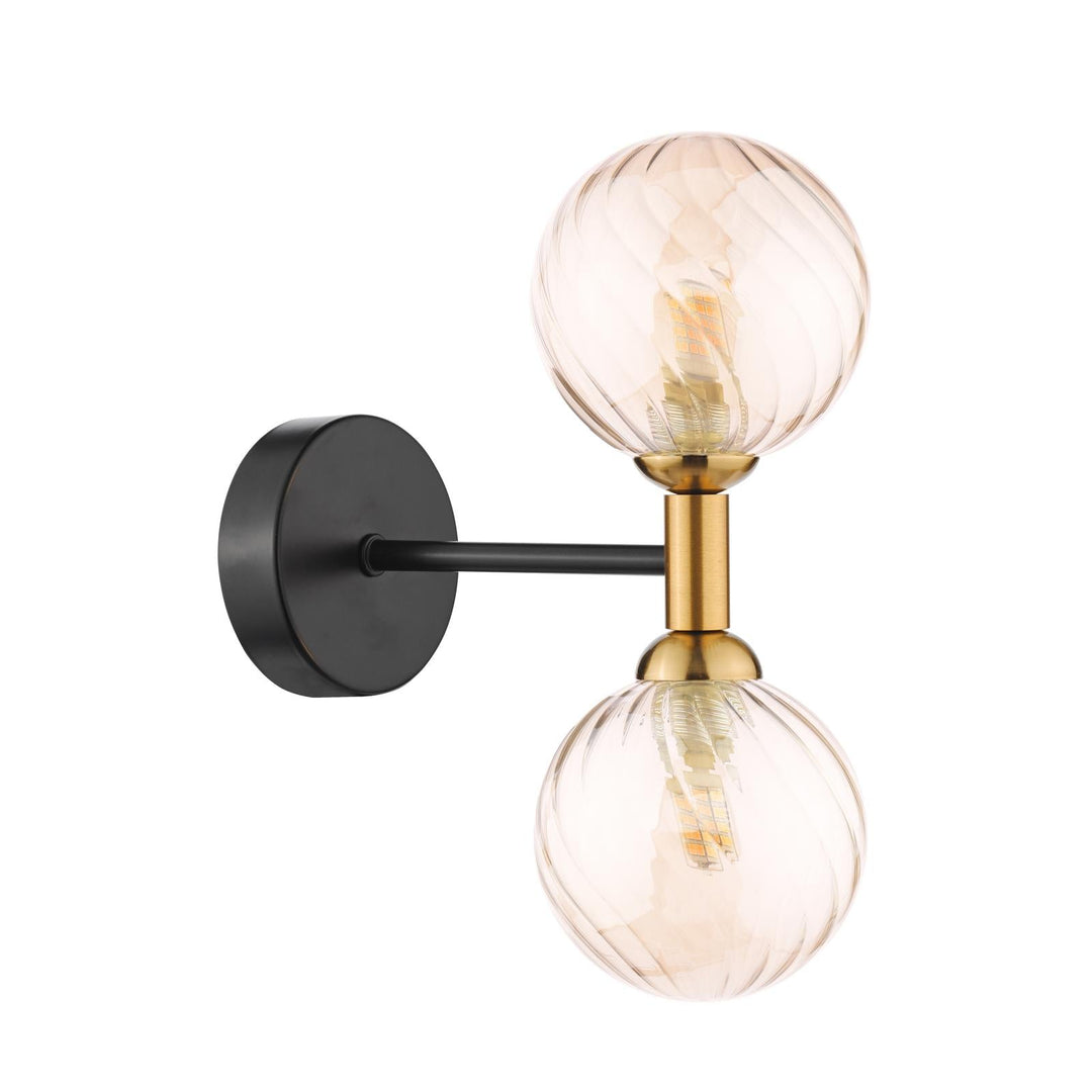 Dar TAK0954-25 Takara 2 Light Wall Light Matt Black and Bronze With Twisted Amber Glass