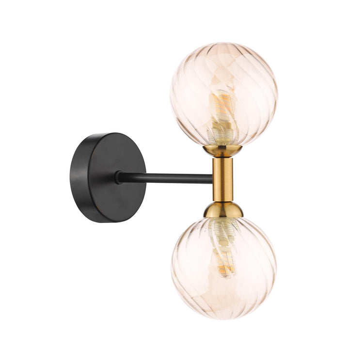 Dar TAK0954-25 Takara 2 Light Wall Light Matt Black and Bronze With Twisted Amber Glass