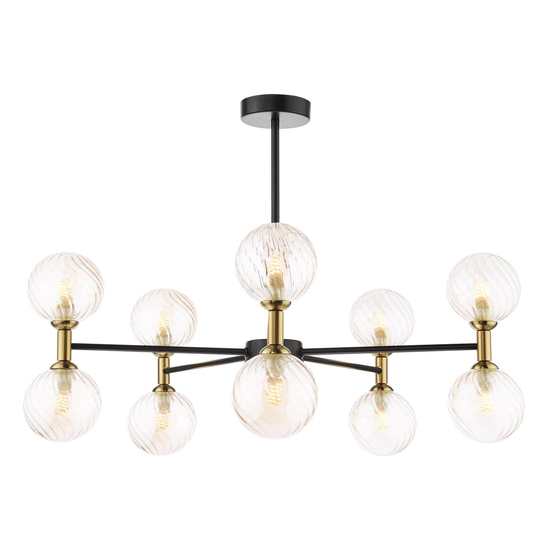 Dar TAK2354-25 Takara 10 Light Semi-Flush Matt Black and Bronze With Twisted Amber Glass