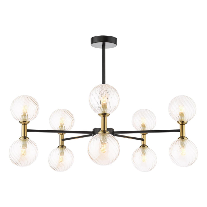 Dar TAK2354-25 Takara 10 Light Semi-Flush Matt Black and Bronze With Twisted Amber Glass