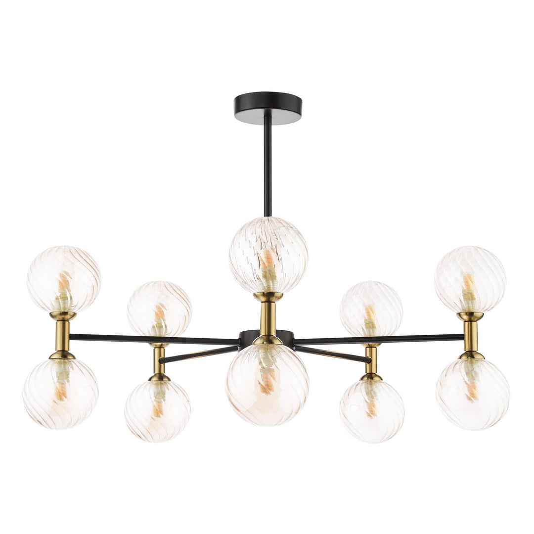 Dar TAK2354-25 Takara 10 Light Semi-Flush Matt Black and Bronze With Twisted Amber Glass