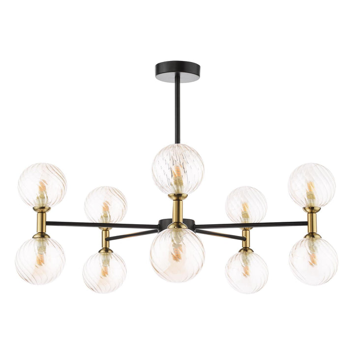 Dar TAK2354-25 Takara 10 Light Semi-Flush Matt Black and Bronze With Twisted Amber Glass