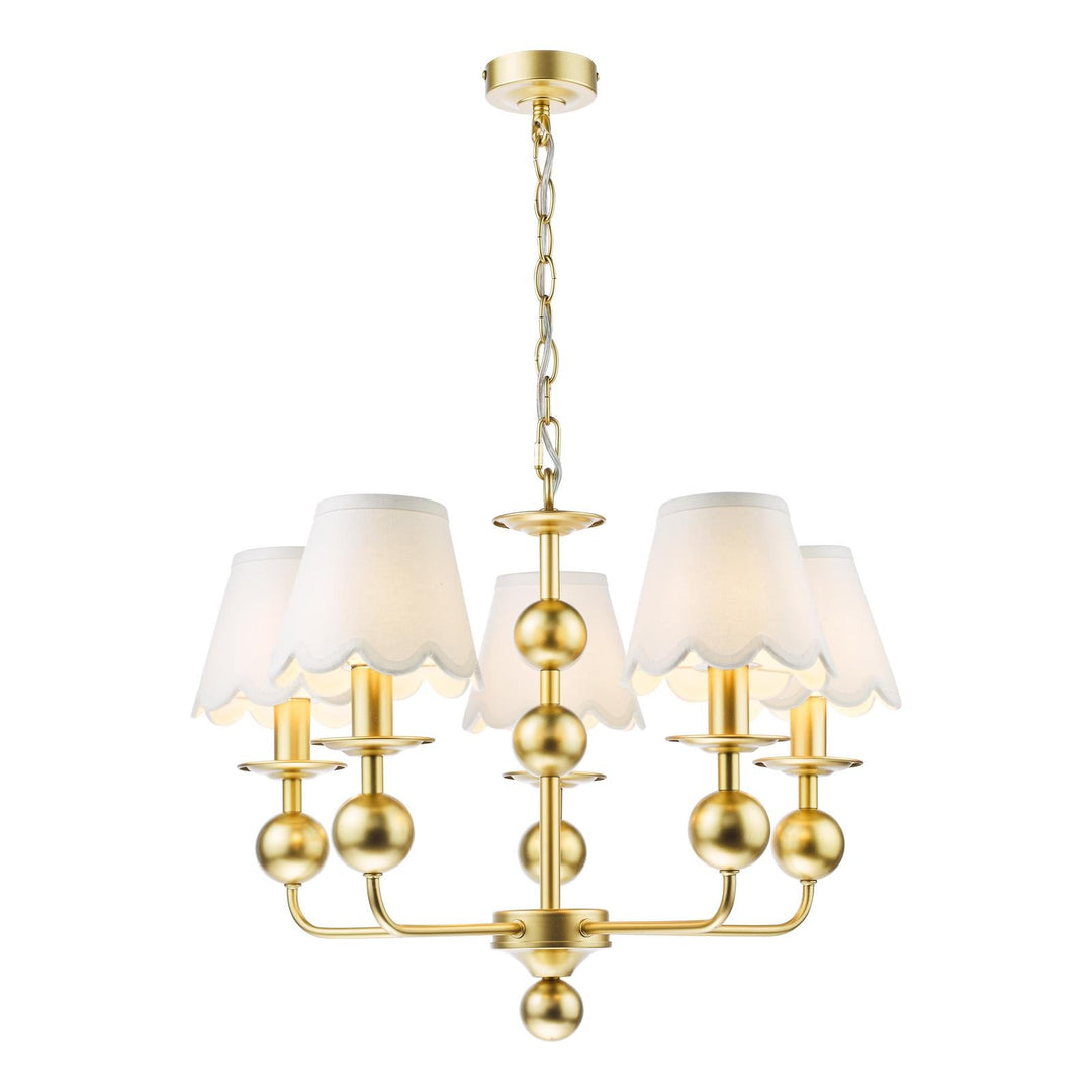 Dar TIL0535-NER262 Tilda 5 Light Pendant Satin Gold With Shade