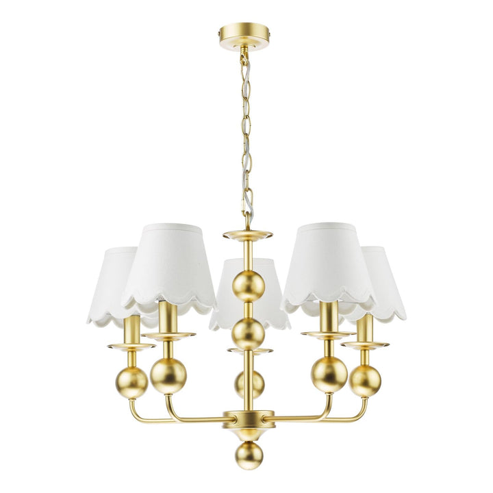 Dar TIL0535-NER262 Tilda 5 Light Pendant Satin Gold With Shade