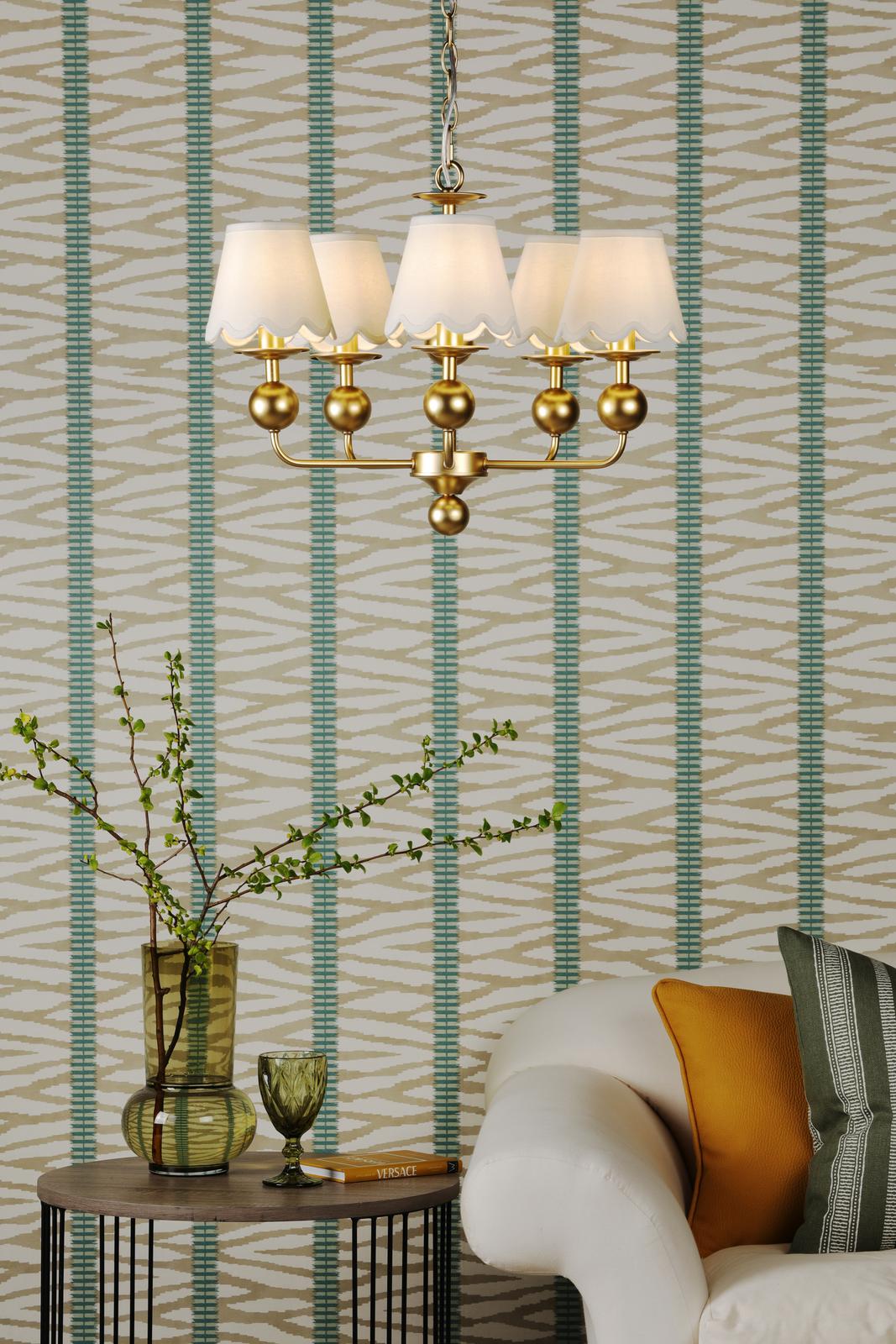Dar TIL0535-NER262 Tilda 5 Light Pendant Satin Gold With Shade