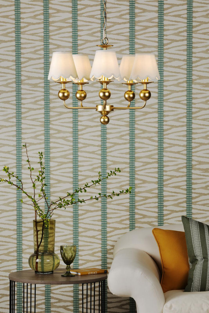 Dar TIL0535-NER262 Tilda 5 Light Pendant Satin Gold With Shade