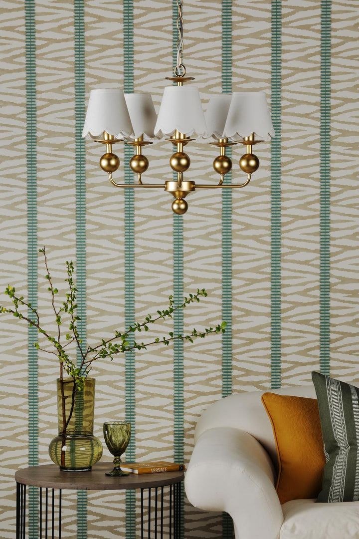 Dar TIL0535-NER262 Tilda 5 Light Pendant Satin Gold With Shade