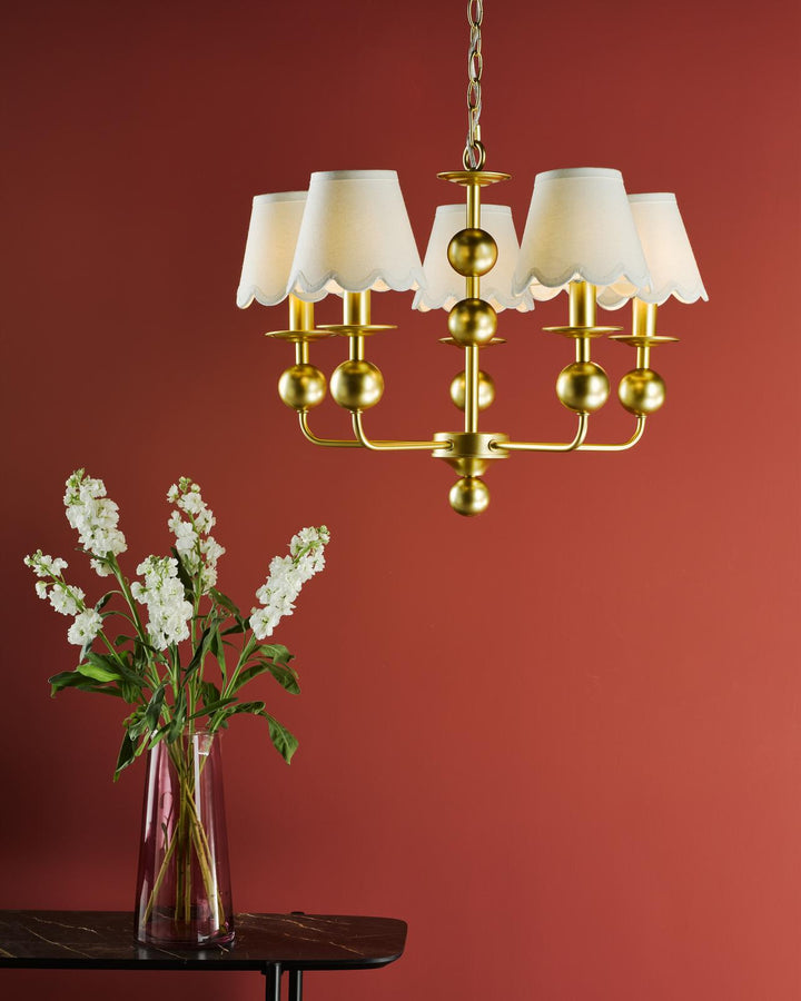 Dar TIL0535-NER262 Tilda 5 Light Pendant Satin Gold With Shade