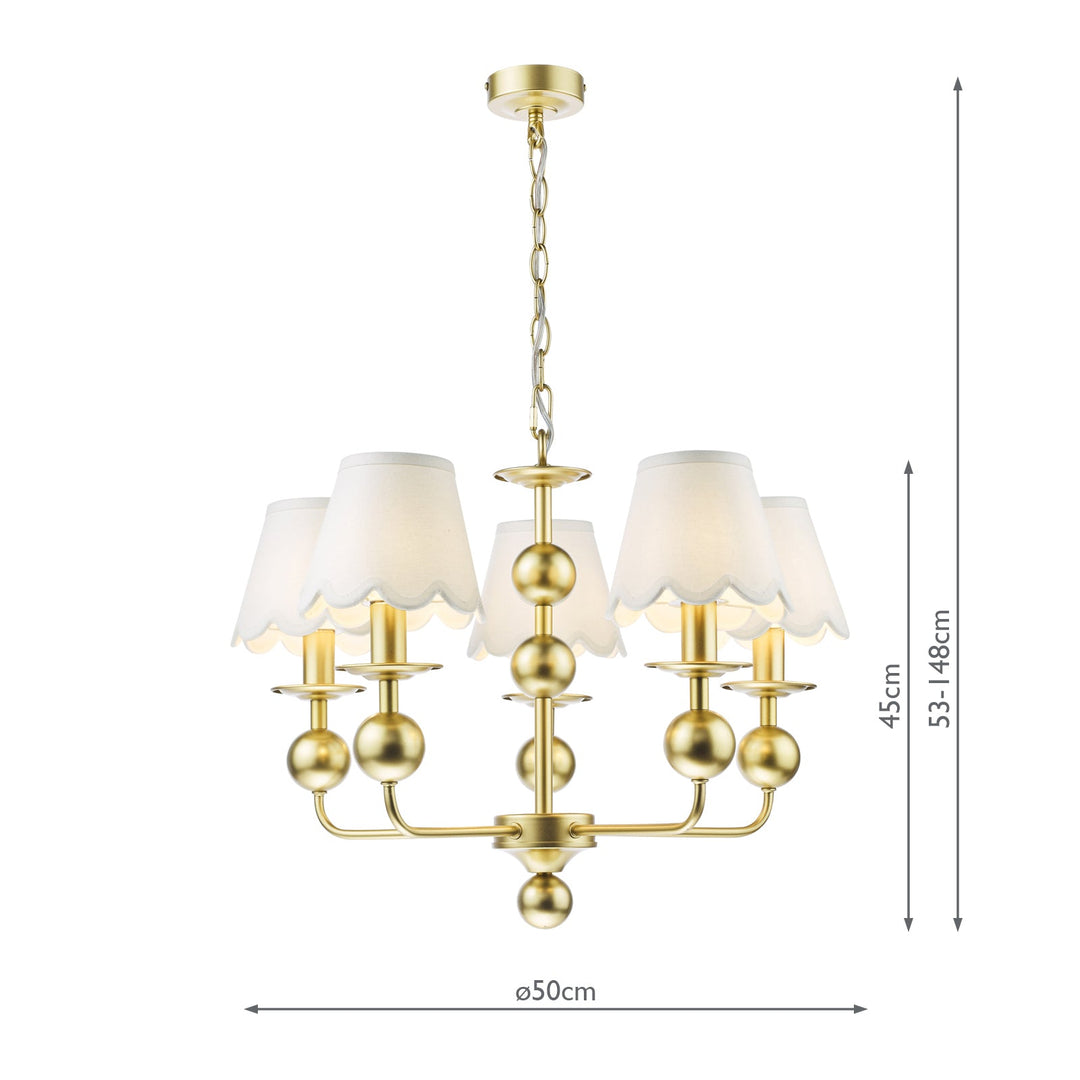 Dar TIL0535-NER262 Tilda 5 Light Pendant Satin Gold With Shade