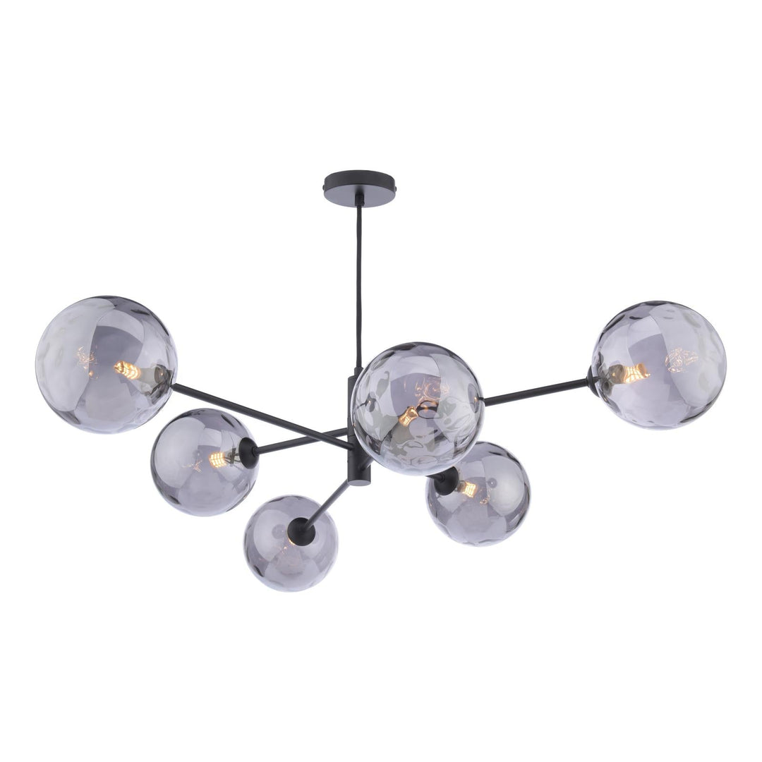 Dar VIG0622-10 Vignette 6 Light Pendant Matt Black With Smoked Dimpled Glass