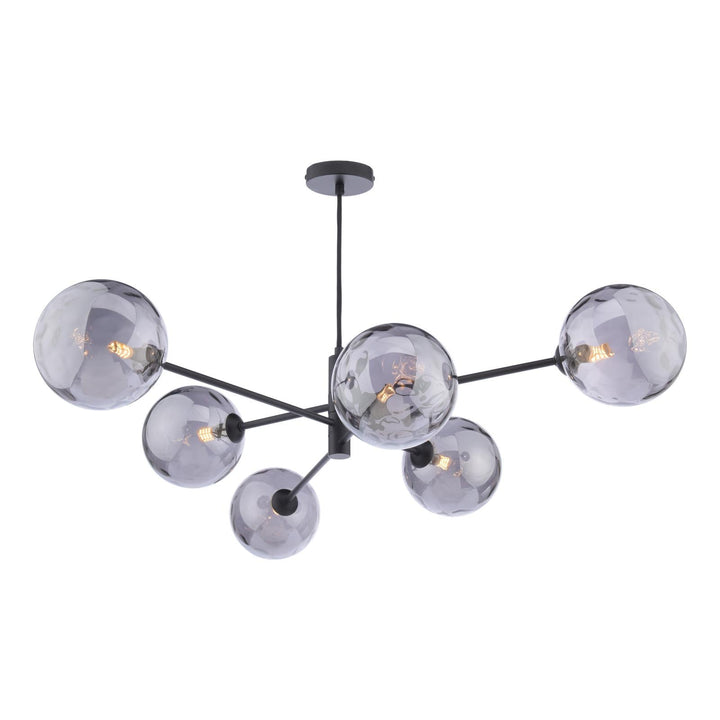 Dar VIG0622-10 Vignette 6 Light Pendant Matt Black With Smoked Dimpled Glass
