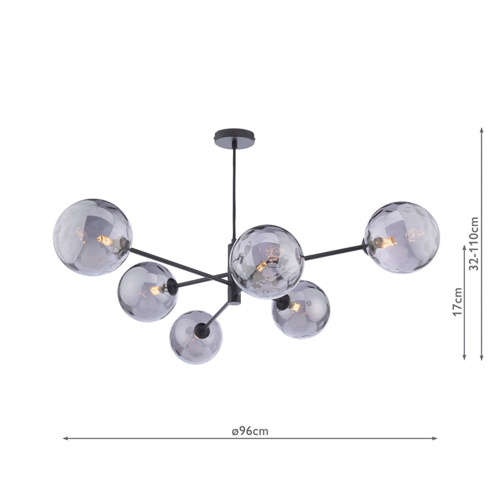 Dar VIG0622-10 Vignette 6 Light Pendant Matt Black With Smoked Dimpled Glass