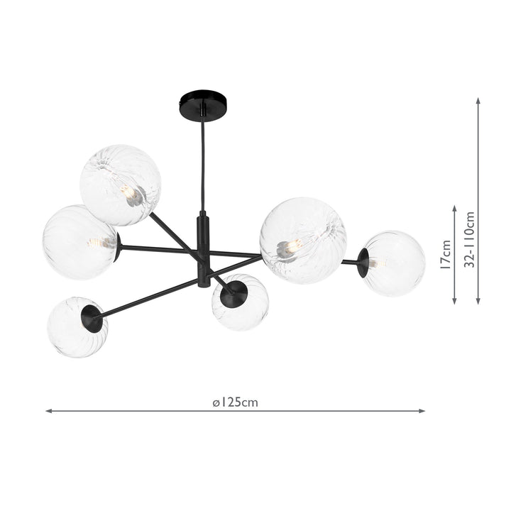 Dar VIG0622-22 Vignette 6 Light Pendant Matt Black With Closed Glass
