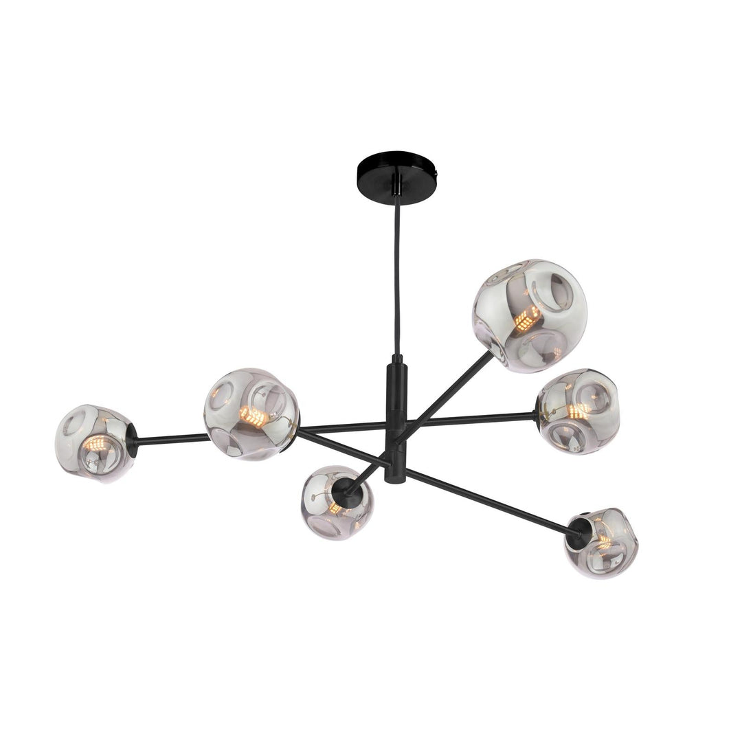 Dar VIG0622-28 Vignette 6 Light Pendant Matt Black With Closed Organic Smoked Glass