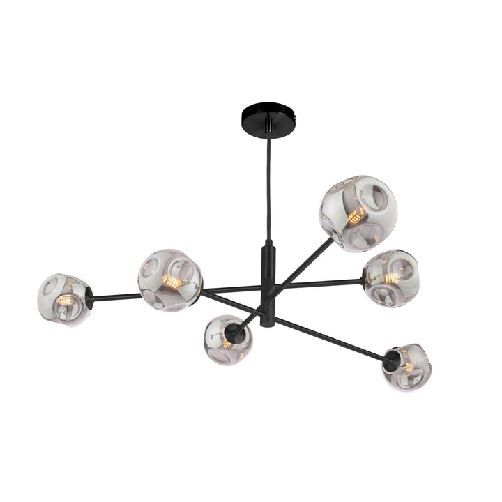 Dar VIG0622-28 Vignette 6 Light Pendant Matt Black With Closed Organic Smoked Glass