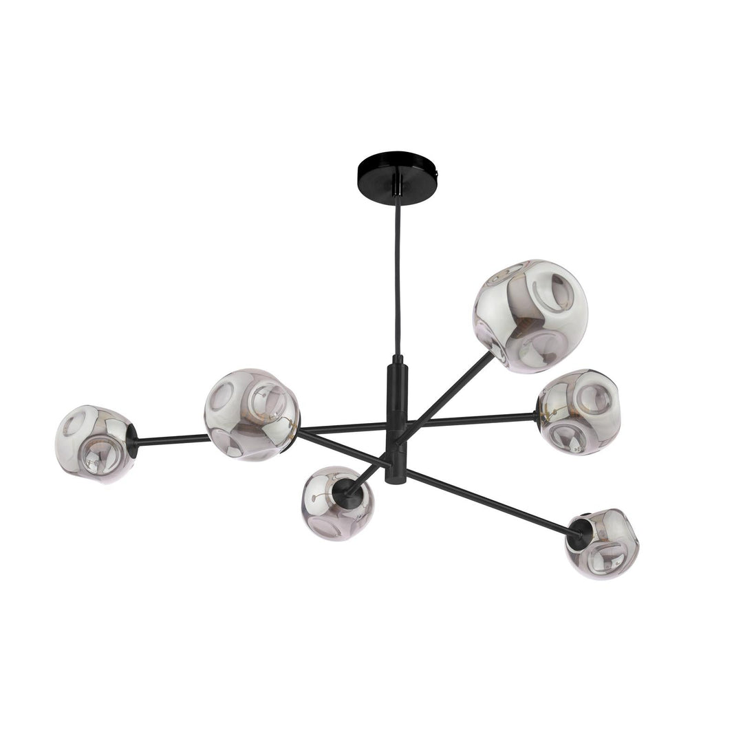 Dar VIG0622-28 Vignette 6 Light Pendant Matt Black With Closed Organic Smoked Glass