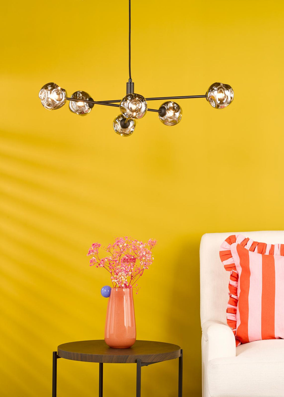Dar VIG0622-28 Vignette 6 Light Pendant Matt Black With Closed Organic Smoked Glass