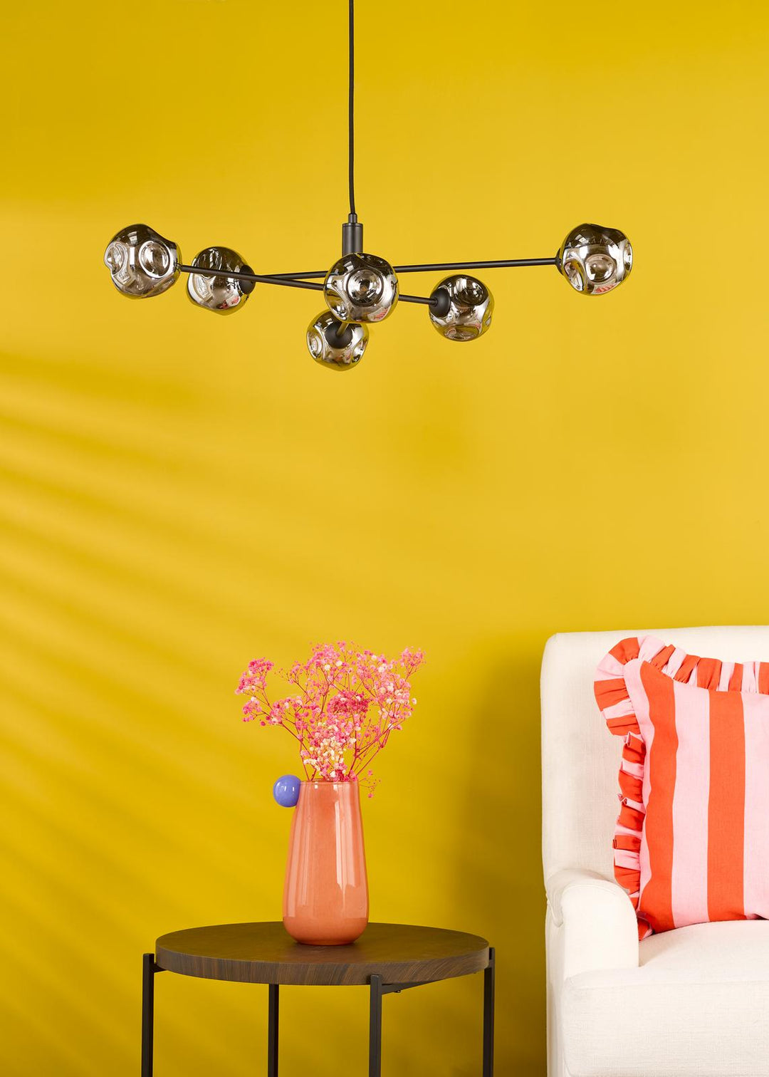 Dar VIG0622-28 Vignette 6 Light Pendant Matt Black With Closed Organic Smoked Glass