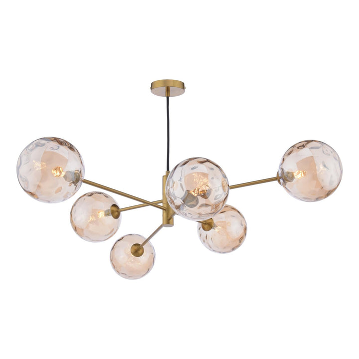 Dar VIG0645-11 Vignette 6 Light Pendant Aged Brass With Amber Dimpled Glass