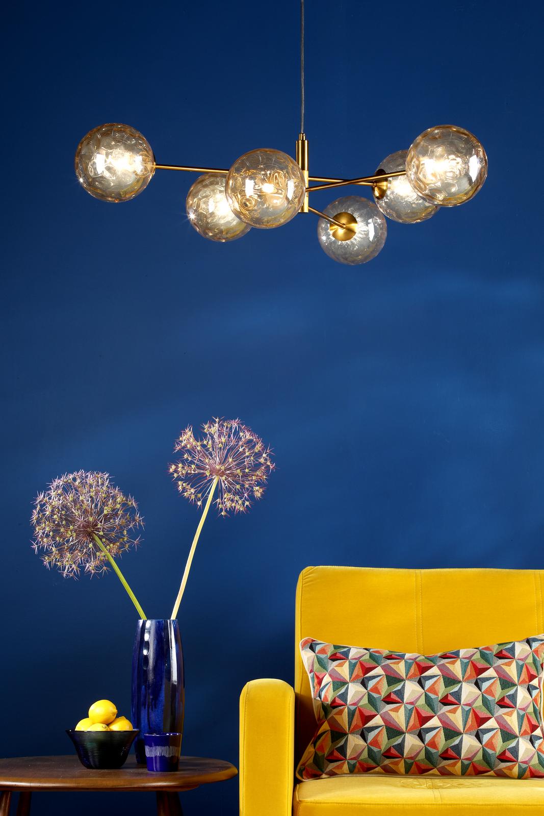 Dar VIG0645-11 Vignette 6 Light Pendant Aged Brass With Amber Dimpled Glass