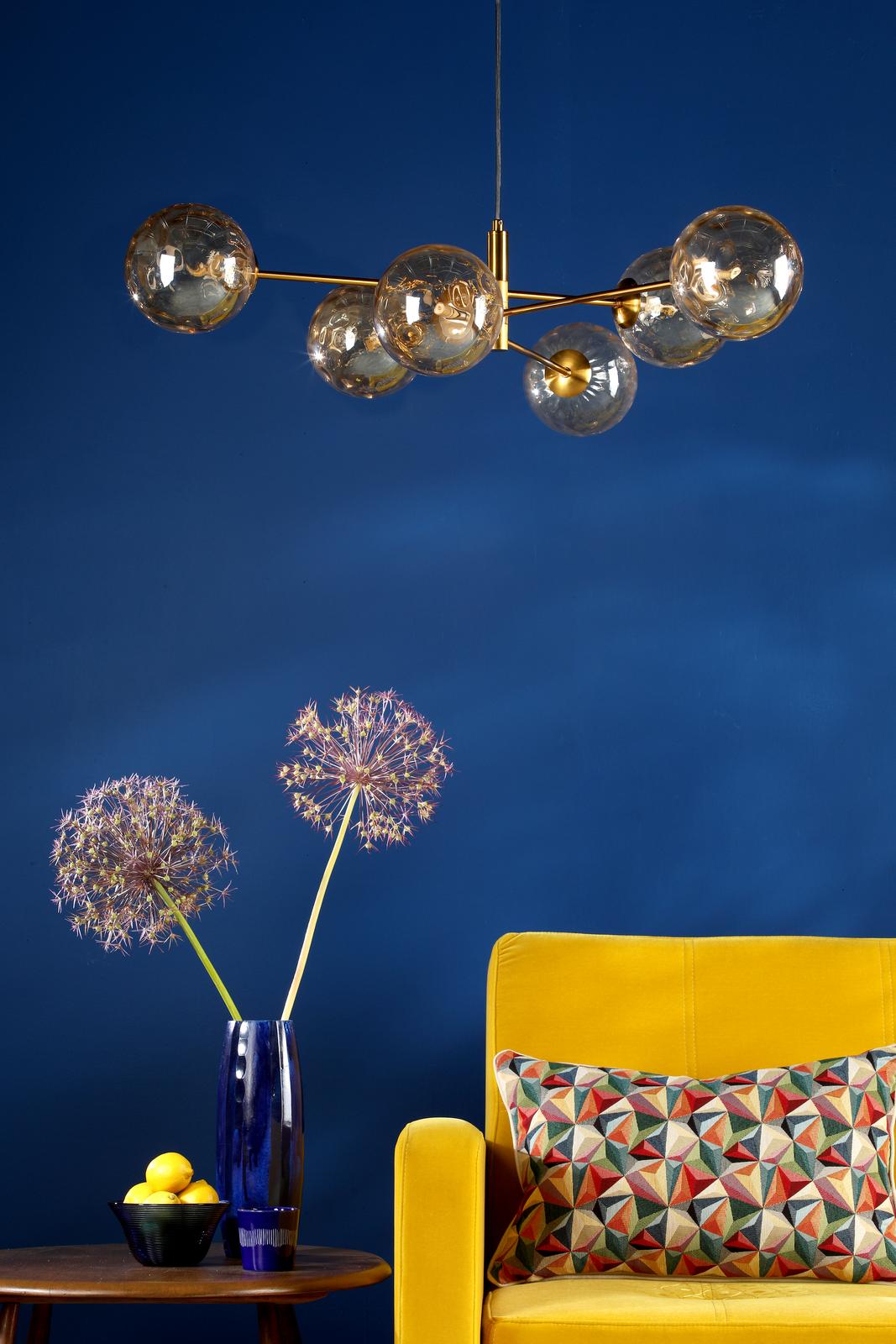 Dar VIG0645-11 Vignette 6 Light Pendant Aged Brass With Amber Dimpled Glass