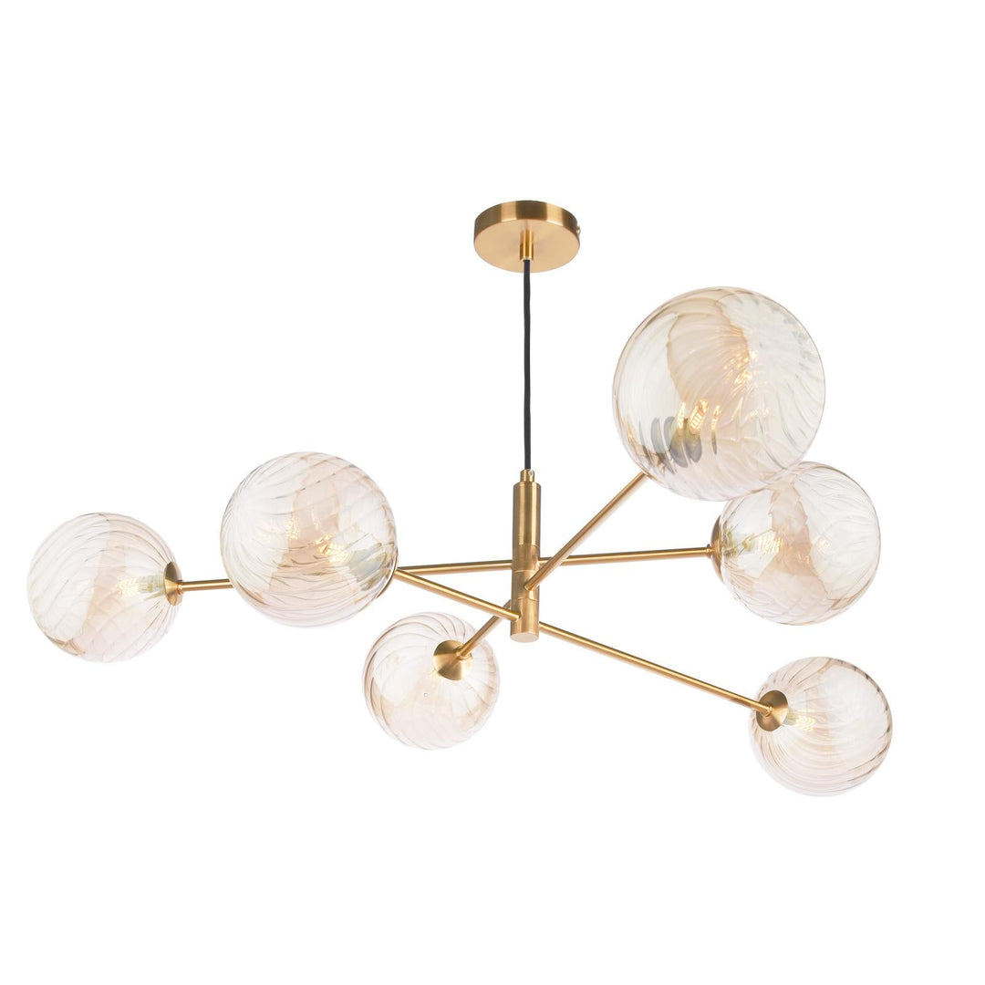 Dar VIG0645-26 Vignette 6 Light Pendant Aged Brass With Twisted Amber Glass