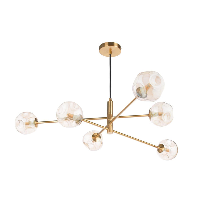 Dar VIG0645-27 Vignette 6 Light Pendant Aged Brass With Closed Organic Amber  Glass