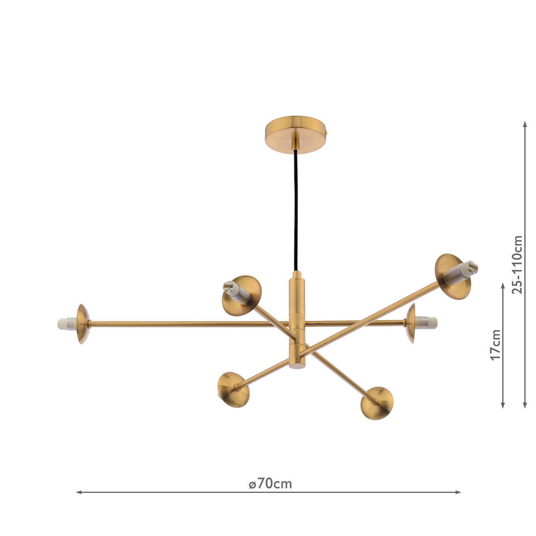 Dar VIG0645-F Vignette 6 Light Pendant Aged Brass Fitting Only (S)