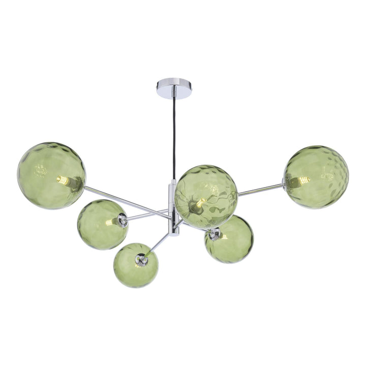 Dar VIG0650-14 Vignette 6 Light Pendant Polished Chrome With Green Dimpled Glass