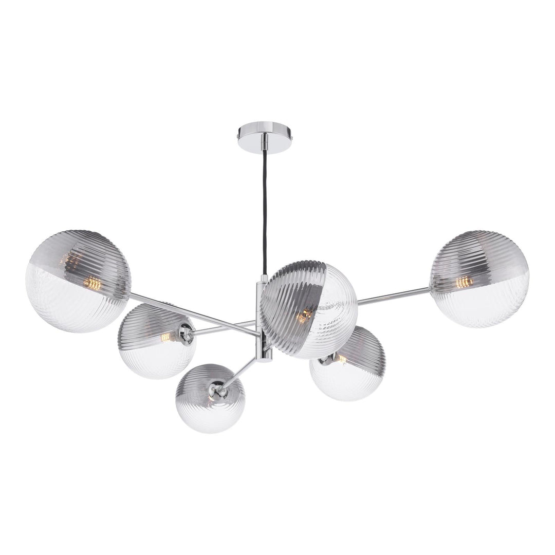Dar VIG0650-19 Vignette 6 Light Pendant Polished Chrome With Smoked/Clear Ribbed Glass