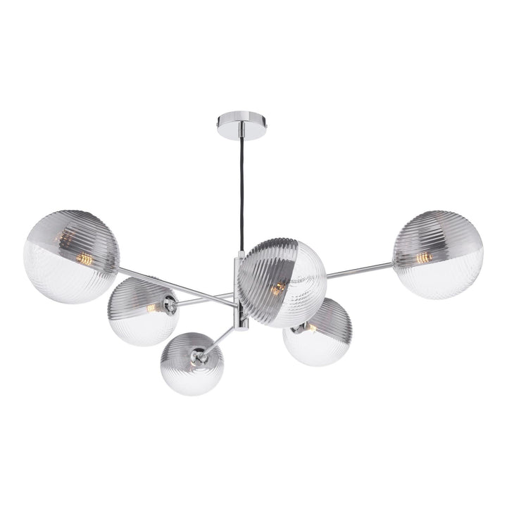 Dar VIG0650-19 Vignette 6 Light Pendant Polished Chrome With Smoked/Clear Ribbed Glass