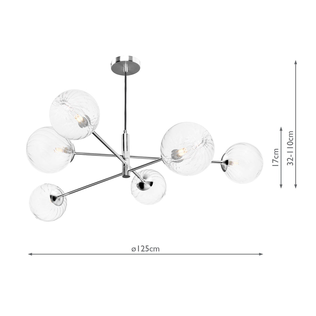 Dar VIG0650-22 Vignette 6 Light Pendant Polished Chrome With Closed Glass