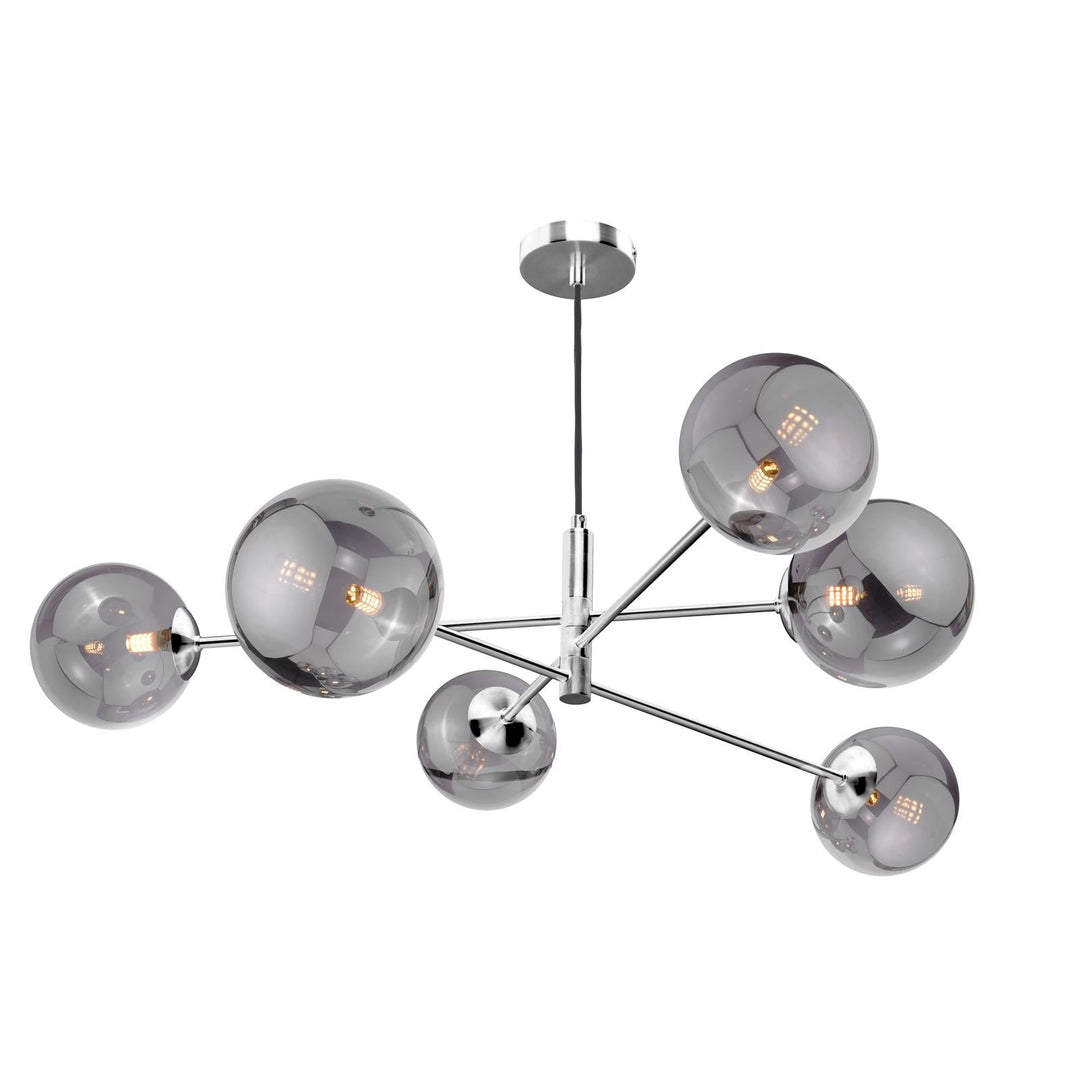 Dar VIG0650-24 Vignette 6 Light Pendant Polished Chrome With Smoked Glass