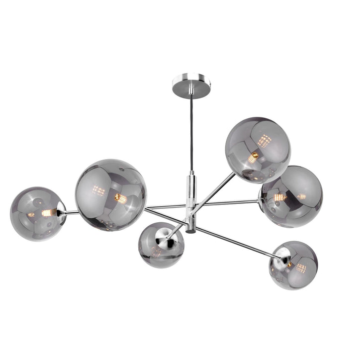 Dar VIG0650-24 Vignette 6 Light Pendant Polished Chrome With Smoked Glass