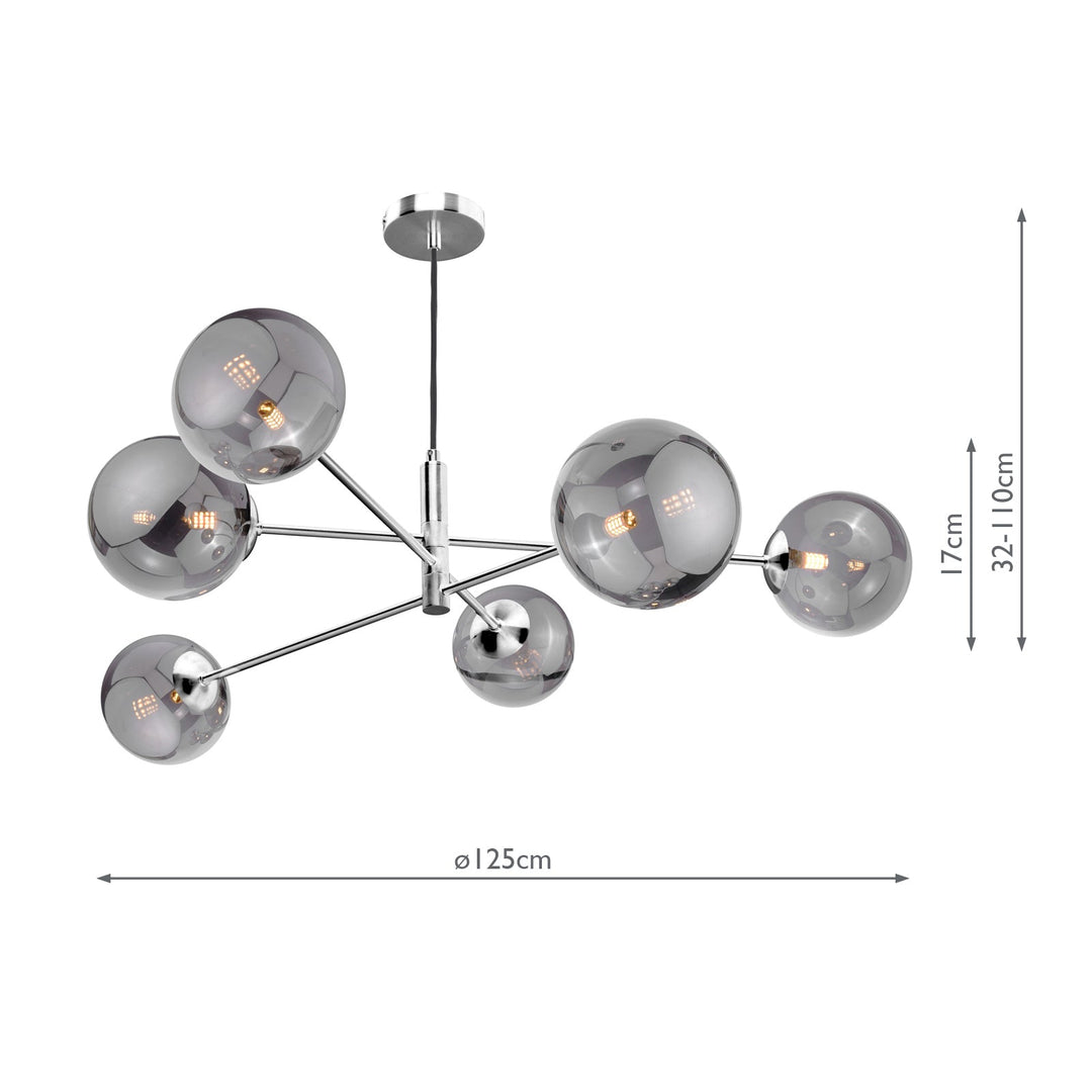 Dar VIG0650-24 Vignette 6 Light Pendant Polished Chrome With Smoked Glass