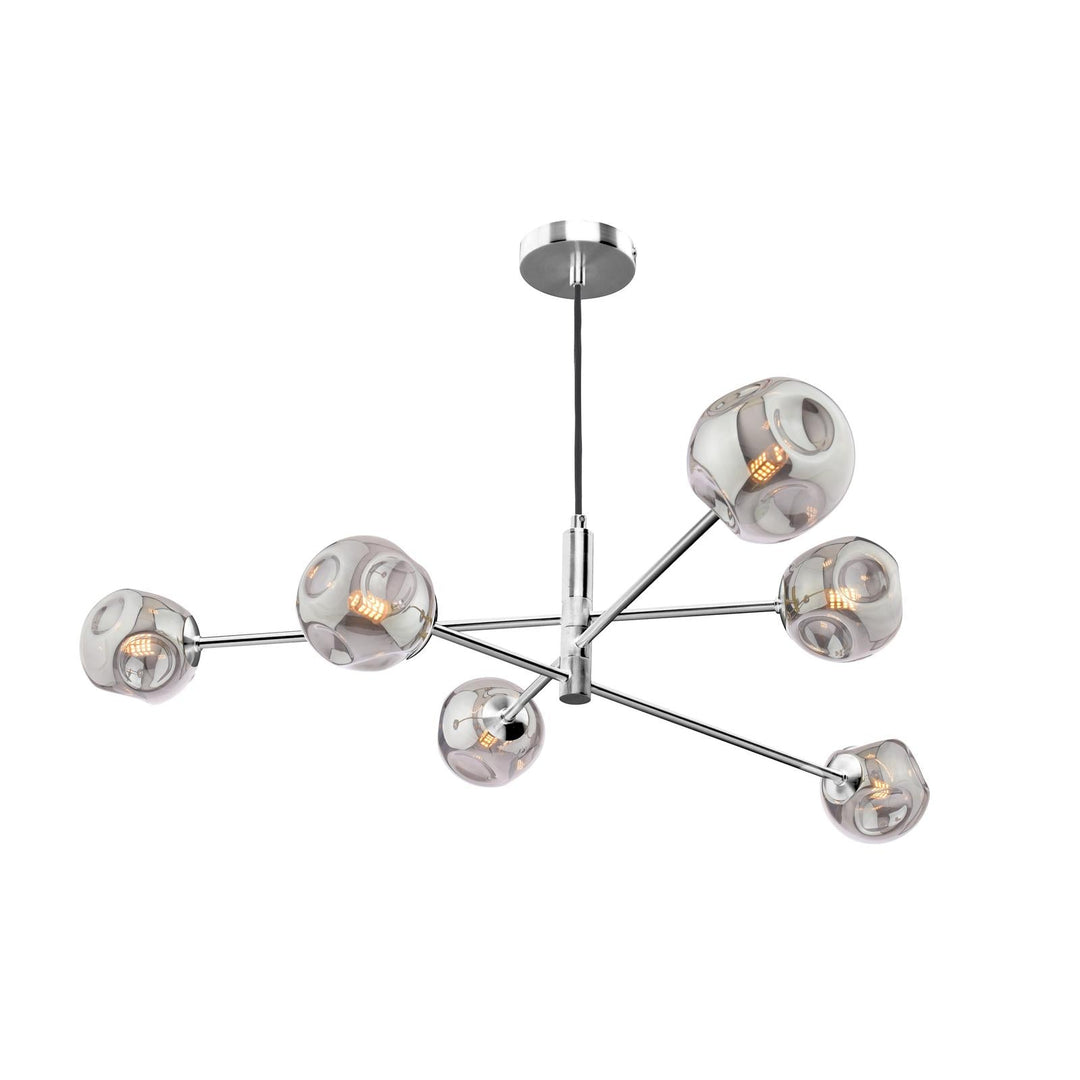 Dar VIG0650-28 Vignette 6 Light Pendant Polished Chrome With Closed Organic Smoked Glass