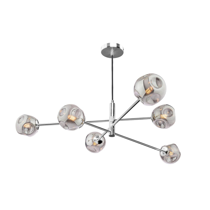 Dar VIG0650-28 Vignette 6 Light Pendant Polished Chrome With Closed Organic Smoked Glass