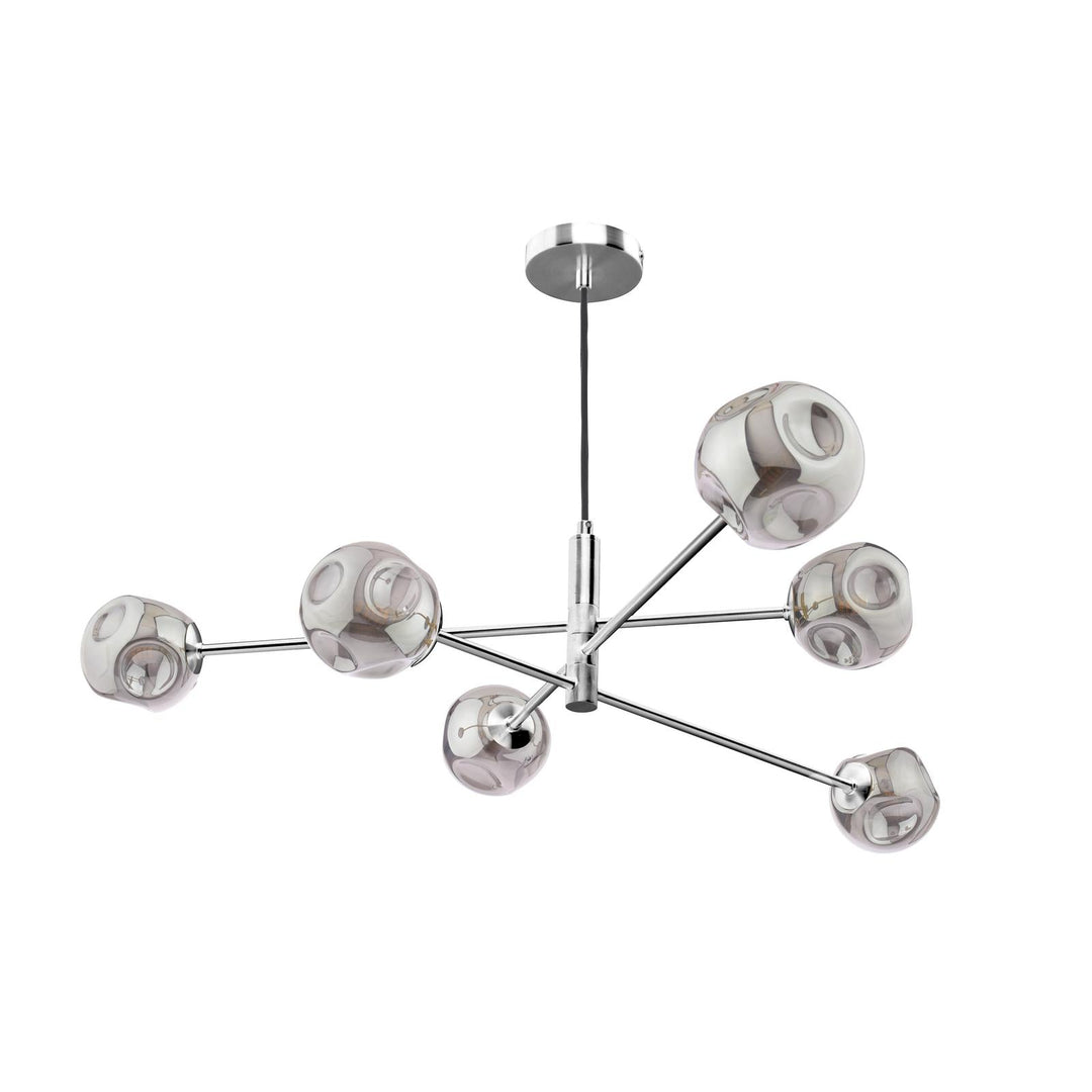 Dar VIG0650-28 Vignette 6 Light Pendant Polished Chrome With Closed Organic Smoked Glass