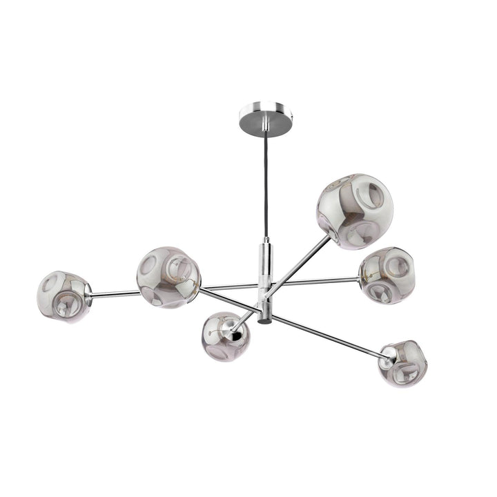 Dar VIG0650-28 Vignette 6 Light Pendant Polished Chrome With Closed Organic Smoked Glass