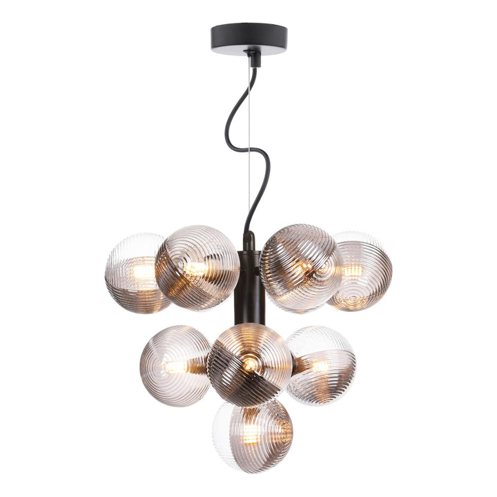Dar VIN2322-18 Vine 10 Light Pendant Satin Black With Smoked/Clear Ribbed Glass