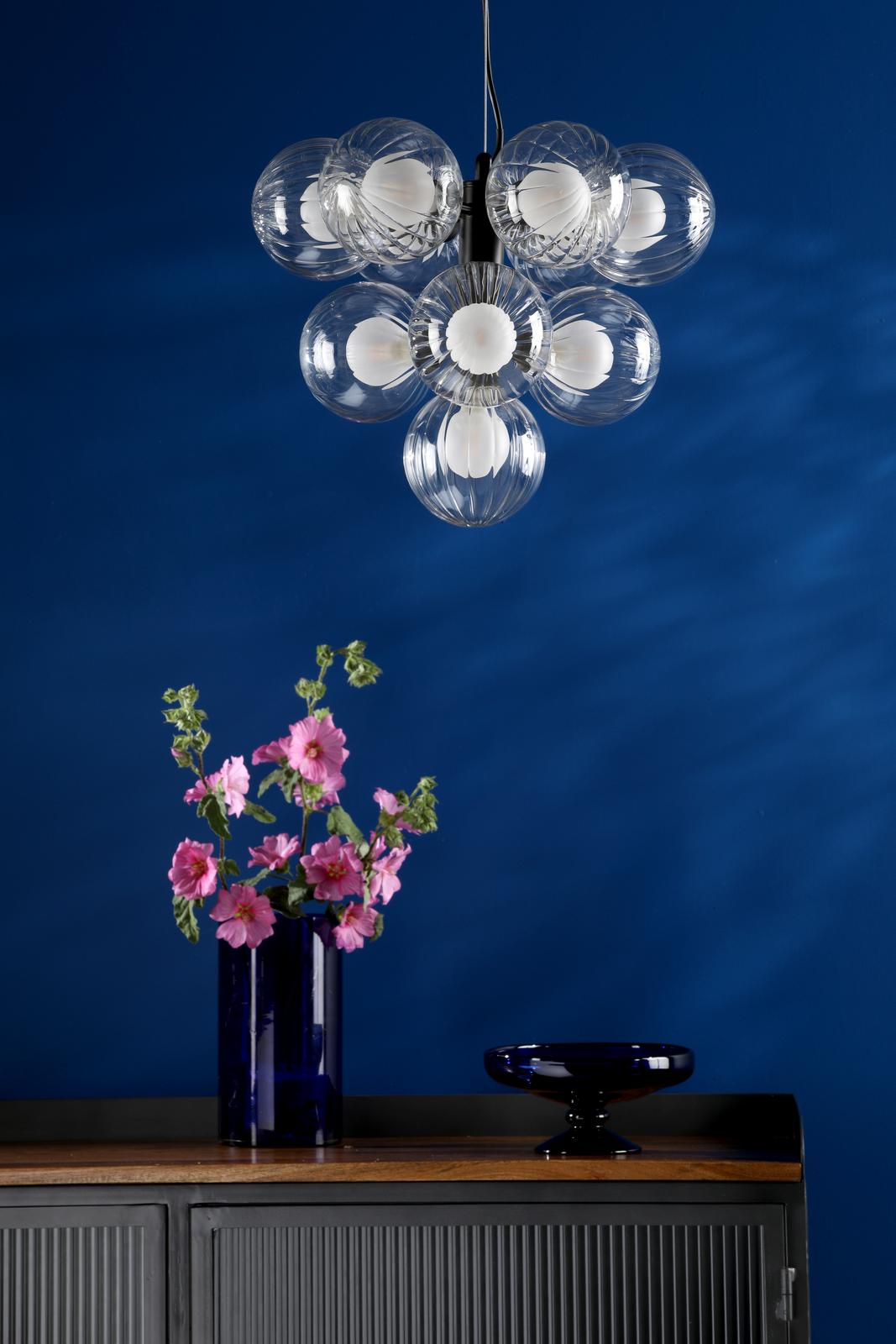 Dar VIN2322-20 Vine 10 Light Pendant Satin Black With Clear/Opal Glass
