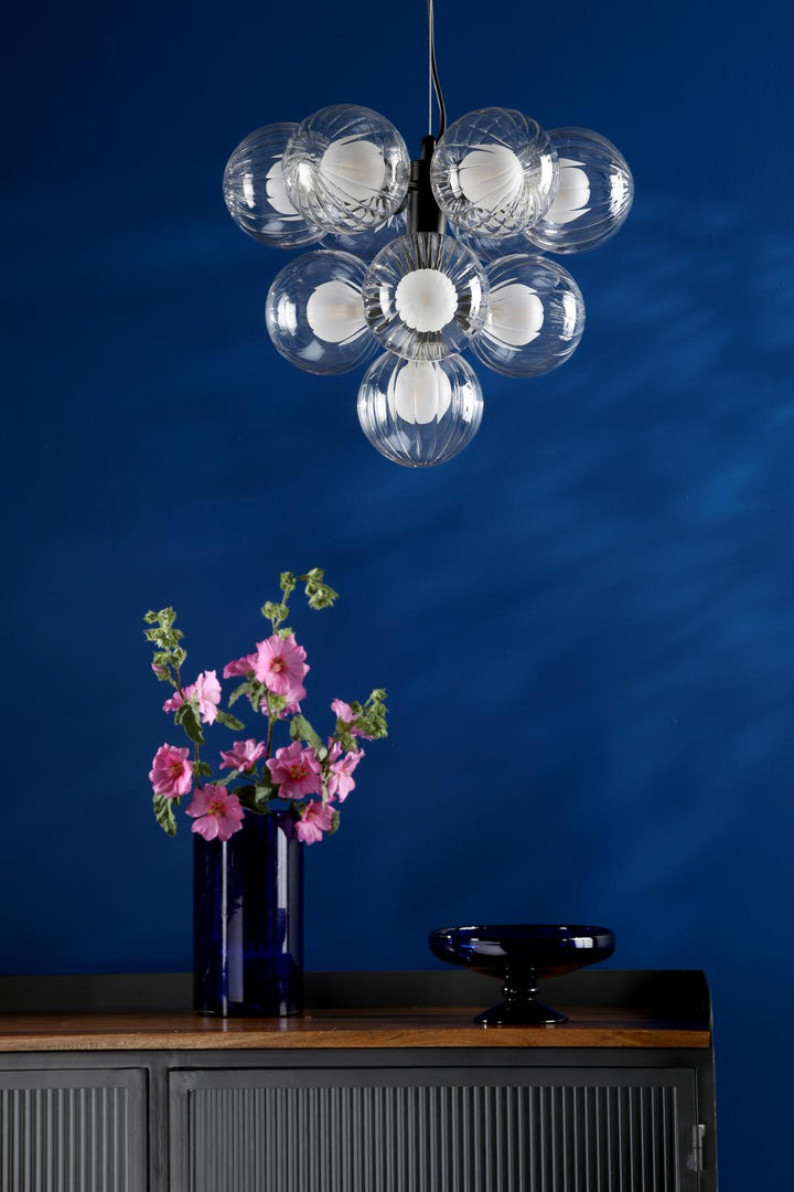 Dar VIN2322-20 Vine 10 Light Pendant Satin Black With Clear/Opal Glass