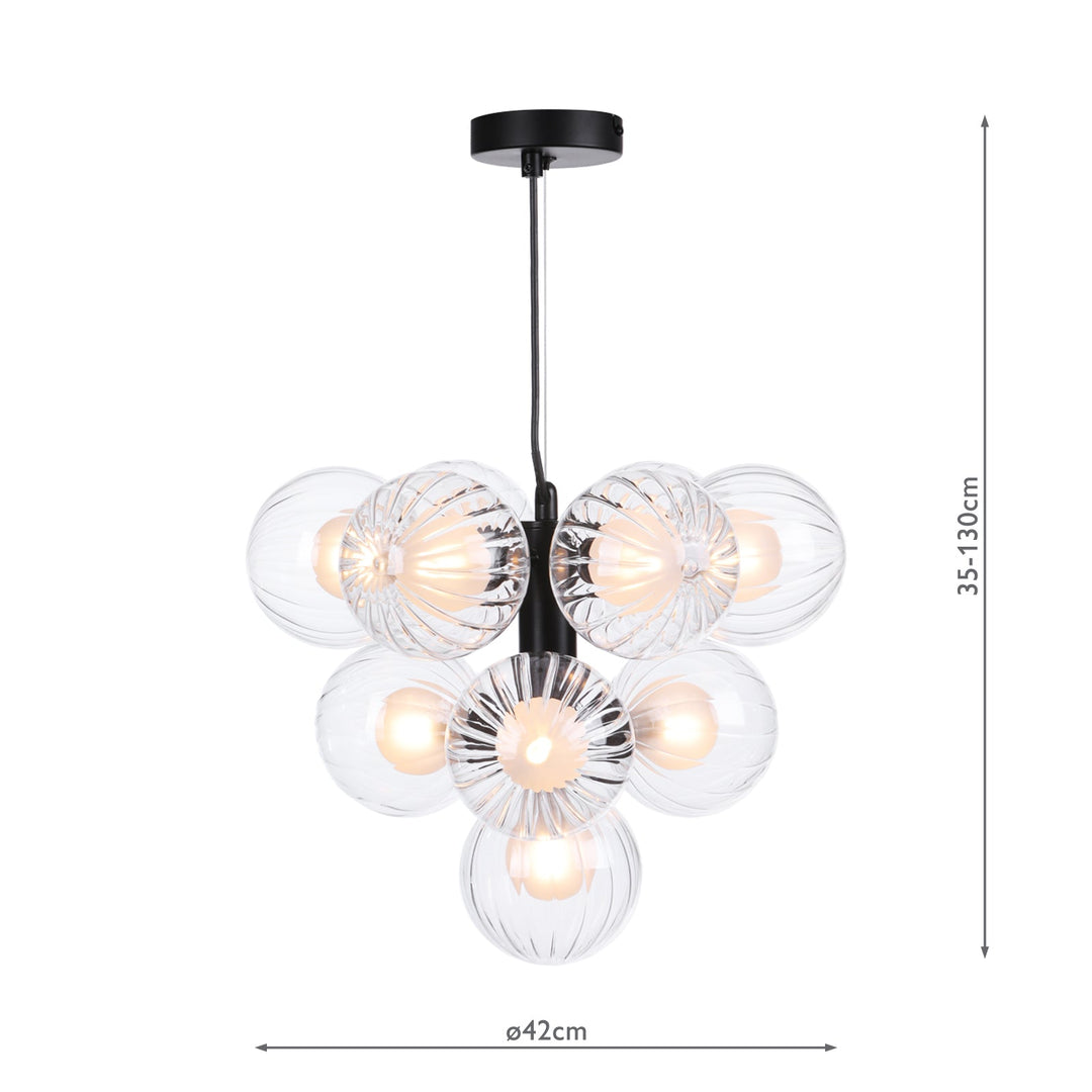 Dar VIN2322-20 Vine 10 Light Pendant Satin Black With Clear/Opal Glass