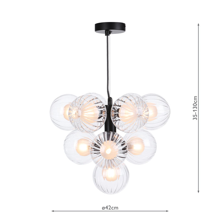 Dar VIN2322-20 Vine 10 Light Pendant Satin Black With Clear/Opal Glass
