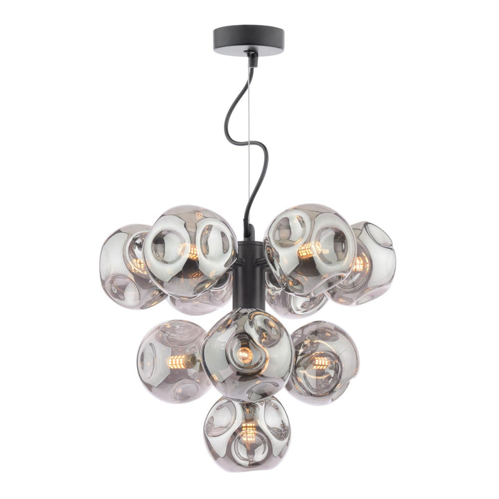 Dar VIN2322-28 Vine 10 Light Pendant Satin Black With Closed Organic Smoked Glass