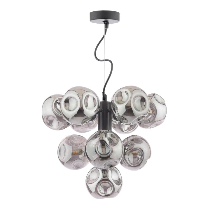 Dar VIN2322-28 Vine 10 Light Pendant Satin Black With Closed Organic Smoked Glass