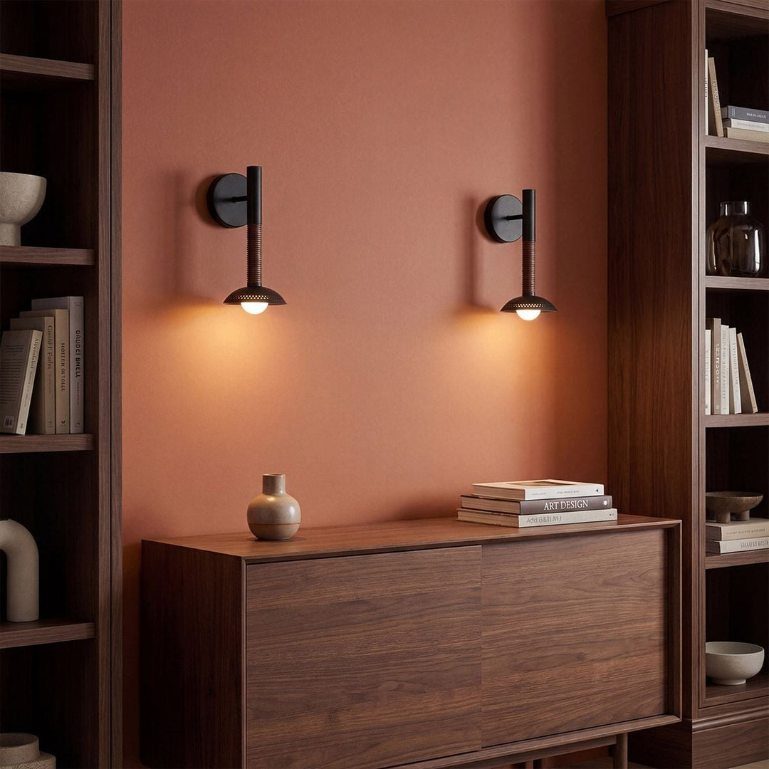 Alora Mood ALM-ARDEN-LED-1WB-MB Arden 1 Light LED Wall Light  Matte Black, Walnut Wood Veneer