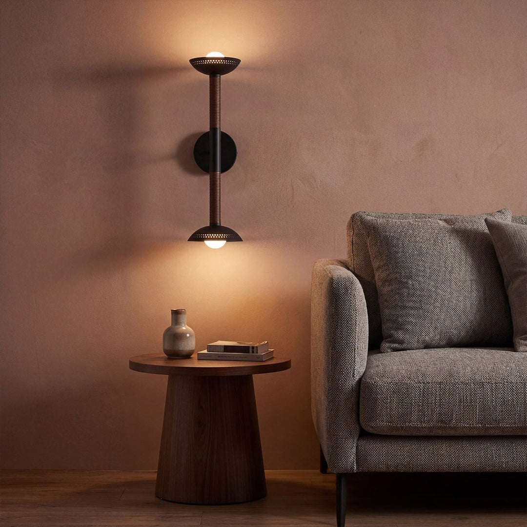 Alora Mood ALM-ARDEN-LED-2WB-MB Arden 2 Light LED Wall Light  Matte Black, Walnut Wood Veneer