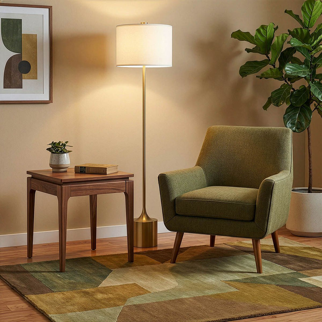 Alora Mood ALM-ISSA-FL-BG Issa 1 Light Floor  Lamp Brushed Gold, Ivory Linen