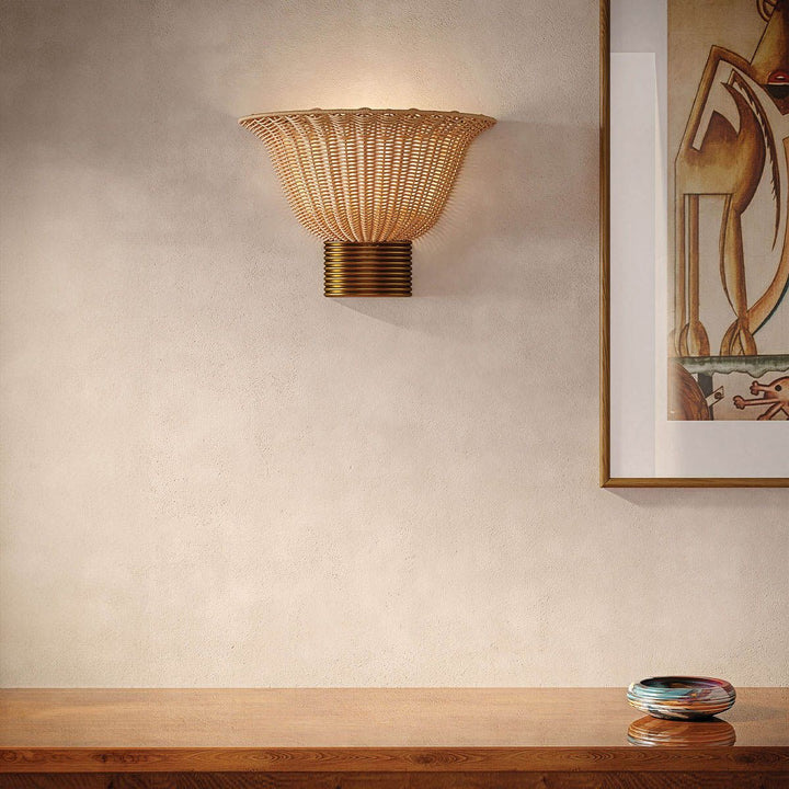 Alora Mood ALM-KAI-2WU-BG Kai 2 Light Wall Light  Brushed Gold &amp; Rattan